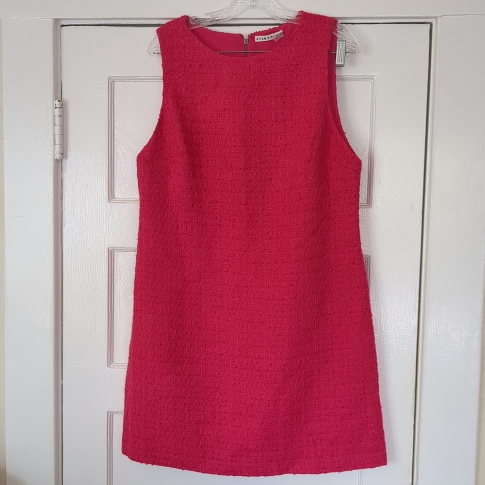Alice + Olivia Clyde Tweed Boucle Shift A-line Dress Sleeveless Pink Sz 14 - Picture 3 of 12